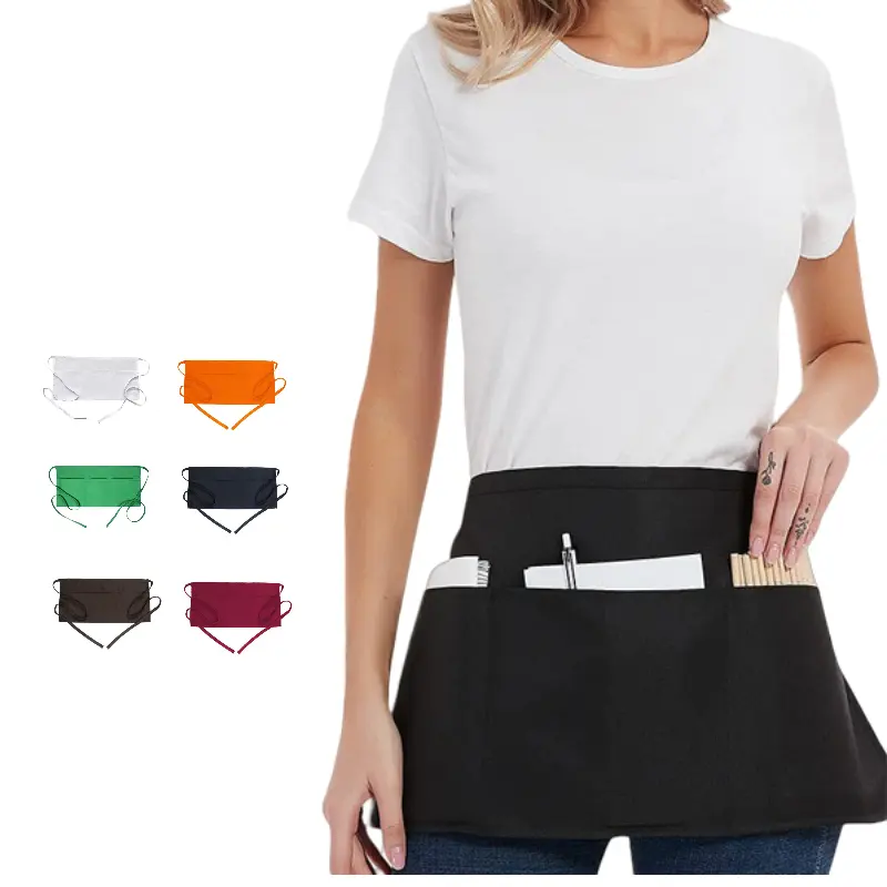 Kurze Lätzchen Frauen und Mann Geldbeutel Tasche mit 3 Taschen Taille Riemen halbe Schürze Kellner Kellnerin Server Taille Schürzen