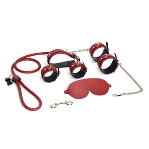 Adult Products Toys for Men and Women Bondage Leather 6-Piece <b>Set</b> with Leash Blindfold Cuffs-<b>Sexy</b> SM Alternative Sex - Product Image 4