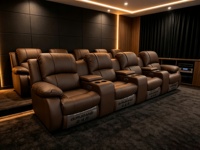 Elektrischer Relaxsessel für Heimkino, Modulares Rindsleder-Kinosofa-Set mit Getränkehalter und USB-Anschluss für Private Kinoräume