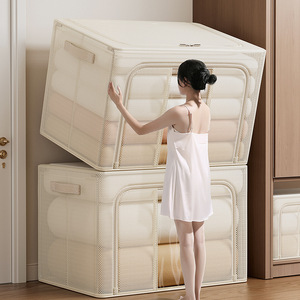 Clothing Organizer Storage Box 66L Beige Rectangle With Mesh Window For Wardrobe Bedside Use - Product Image 4