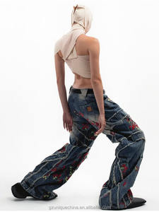 Unique New Trendy Denim Pant Colorful Flower Pattern Patchwork <strong>Women</strong> Jeans Denim Pants <strong>Trousers</strong> - Product Image 6