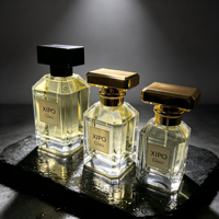 Flacon de parfum vide en verre carré de 50 ml, design luxueux et nouveau, fond épais, avec bouchon en bois lisse