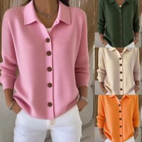 Nuovo Cardigan in Maglia con Collo a Polo Autunno 2026, Stile Francese Chic, Bottoni, Oversize, Maglione Rosa Plus Size per Donna