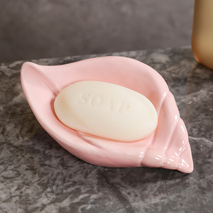 Ceramic Leaf <b>Soap</b> <b>Dish</b> White And Pink Self Drain Bathroom Decorative <b>Soap</b> <b>Holder</b> For Home And Bath - Product Image 2