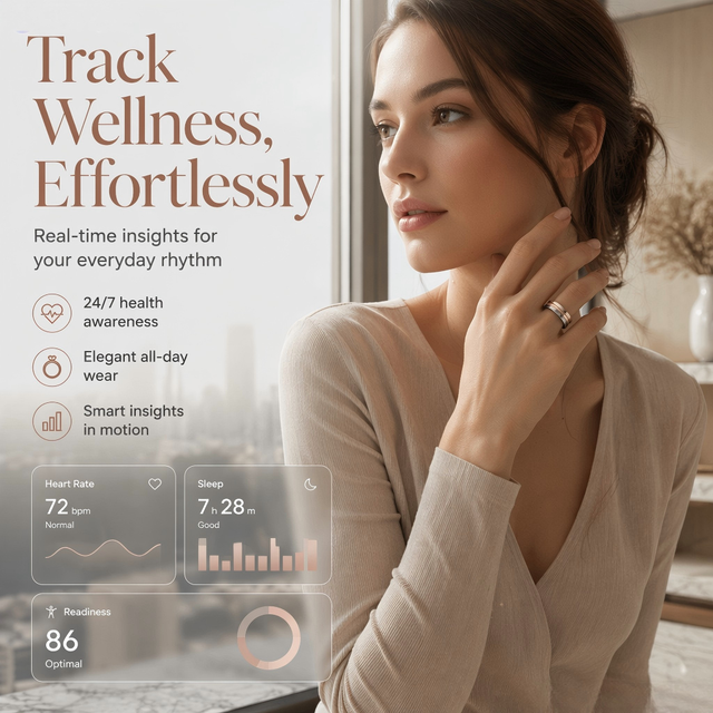 Smart Health Ring with Sleep Monitor, Sport Tracker, HRV Stress and Menstrual Cycle Tracking
