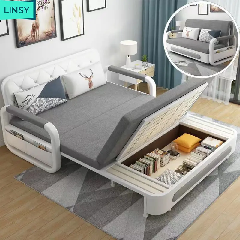 Linsy High Quality Sofa Bed Folding With storage Sofa Cum Bed Living Room Multi-Functional Flip Fabric Sofa Bed With Armchair