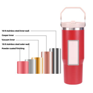 Venta al por mayor 2025 Vaso térmico de acero inoxidable de 20 oz con doble pared, a prueba de fugas, con pajita abatible y aislamiento al vacío, para café de viaje de 30 oz - Product Image 5