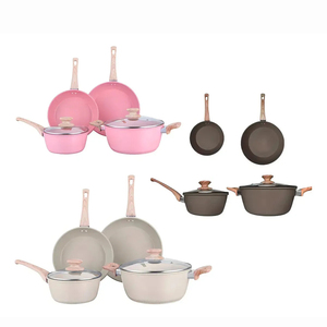Modern <b>Ceramic</b> Marble Coated 6-Piece Pot <b>Pan</b> Glass Lids Bakelite Handles Non-Stick Aluminum Cookware Set Induction Compatible - Product Image 4
