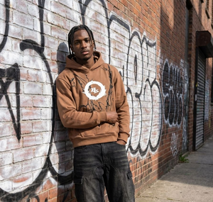 Sudadera con Capucha de Algodón Marrón, Corte Holgado, con Gráfico Circular y Patrón de Enredaderas, Puños Acanalados para Uso Casual - Product Image 2