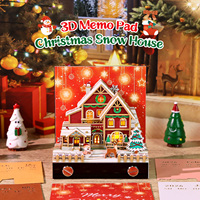 Bloc-notes 3D Santa House, notes autocollantes artistiques, bloc-notes en papier 3D, carte artisanale, silhouette multicolore, calendrier 3D 2027 pour la décoration de bureau