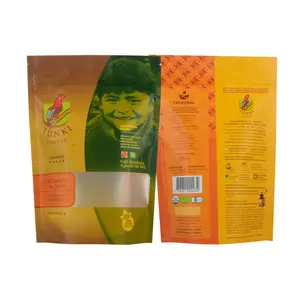 Penghalang tinggi 32Oz 170 mikron kuning PA/NY/PE Matte pernis Colombia Gourmet Belanda tas kemasan kopi dengan katup Degassing