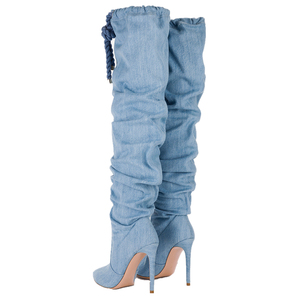 <span class=keywords><strong>Bottes</strong></span> asymétriques à talons hauts en couleur bleu pour femme, collection hiver, design asymétrique - Product Image 5