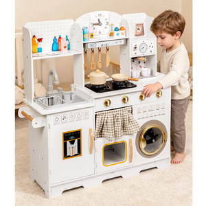 <span class=keywords><strong>Cuisine</strong></span> en bois pour enfants avec évier et lave-vaisselle, ensemble de jeu de rôle, jouets alimentaires pour enfants - Product Image 2