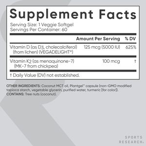 Sports Research 60 gélules de <span class=keywords><strong>Vitamine</strong></span> D3 + <span class=keywords><strong>K2</strong></span> avec huile de noix de coco, certifié végétalien, sans soja, 5000 UI <span class=keywords><strong>Vitamine</strong></span> <span class=keywords><strong>D</strong></span> <span class=keywords><strong>MK7</strong></span>, 100 µg <span class=keywords><strong>Vitamine</strong></span> K pour - Product Image 5