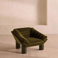 Fauteuil d'appoint minimaliste capitonné en velours vert olive avec pieds en bois massif, fauteuil moderne pour salon, chambre, salle à manger, hôtel