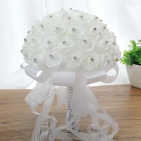 Bouquet de mariée, bouquet de demoiselle d'honneur fait main avec ruban de cristal et strass, fleurs artificielles pour mariage