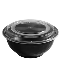 Bols ronds noirs épais en plastique PP jetables, compatibles micro-ondes, avec couvercles, pour le stockage de nouilles et de soupes