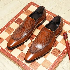 Luxurious Cowhide British Fashion Embossed Design Casual Breathable Men's <b>Shoes</b> <b>Height</b> <b>Increasing</b> Slip-On Pointed Toe Autumn - Product Image 3