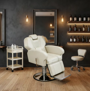 Sillón de Peluquería Reclinable con Respaldo Ajustable, Bomba Hidráulica, Reposacabezas Ajustable, Color Gris Moderno - Product Image 1