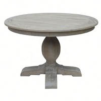 Table à manger sur piédestal en bois massif de chêne naturel vintage français D175-120, 120x120x78cm, design traditionnel pour salle à manger