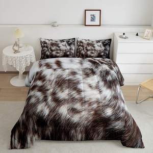 Ensemble de housse de couette imprimé vache américaine grand lit double cuir de vachette marron et blanc ensemble de literie pour animaux de <span class=keywords><strong>la</strong></span> <span class=keywords><strong>ferme</strong></span> occidentale 3 pièces - Product Image 1