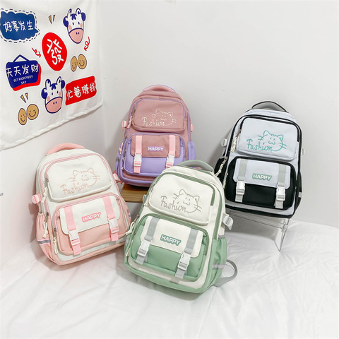 Fashion Girls Cute School Bags Kawaii Cat Print Kids Backpack Student Schoolbags Large Capacity Mochilas Escolares Children