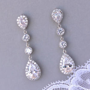 Orecchini a Goccia Nliaba Surd in Cristallo, Oro Bianco 925, Montatura in Argento, Classici da Donna per Matrimonio, Forma a Goccia d'Acqua - Product Image 3