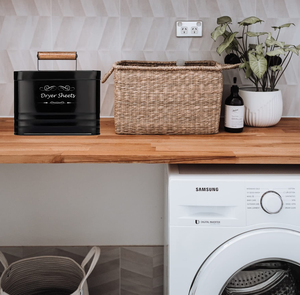 Porte-feuille de séchage en métal Tablettes de lavage en poudre Conteneur à capsules Dosettes de lavage Poubelle de buanderie Manche en bois Feuille de séchage en métal - Product Image 2