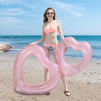 Grand anneau de natation pour adultes en PVC écologique de 120 cm en forme de cœur avec paillettes or rose, gonflable, pour utilisation en piscine pour adultes