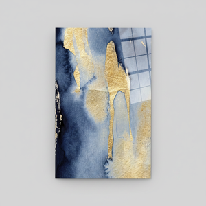 Blue and Gold Abstract Glass <b>Wall</b> Art: Shimmery Printed <b>Canvas</b>,TEMPERED GLASS ART - Product Image 2
