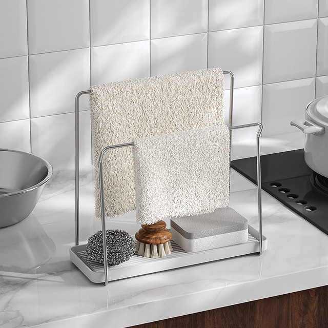 Stainless Steel Kitchen Sink Rack Tray Organizer Rag Stand Sponge Holder Dishcloth Hanger Storage Rack