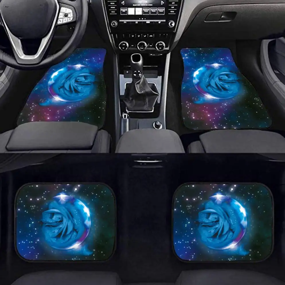 Rose Floral Starry Sky Night Sky Polyester Car Floor Mats All Weather Front and Rear Cat Foot Mat Carpe Full Set Fit All cars