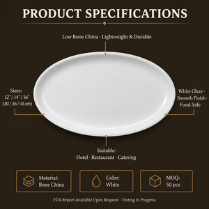 Hot Sale Bone China Oval Serving <strong>Platter</strong> 12" 14" 16" <strong>White</strong> Ceramic for Hotel Restaurant Catering - Product Image 6