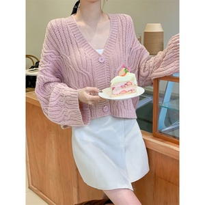 Châu Âu Mỹ phong cách v-cổ len đan cardigan cho phụ nữ lười biếng Loose Casual dài tay với nút trang trí cho mùa xuân - Product Image 1
