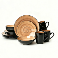 Service de table 16 pièces style spirale, tons terre, avec bols et assiettes, fabriqué en Chine, en stock pour usage alimentaire