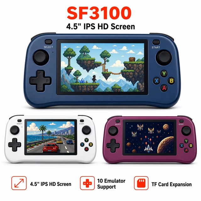 Portable Retro Game Console SF3100 With 4.5" IPS HD Screen,3000mAh Battery.Handheld Video Game Console Support 14 Emulators128GB