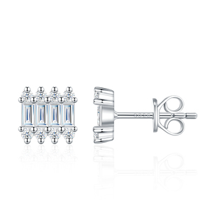 Pendientes <span class=keywords><strong>de</strong></span> Plata <span class=keywords><strong>de</strong></span> Ley 925 con Moissanita <span class=keywords><strong>de</strong></span> Corte Baguette, Pendientes con Halo <span class=keywords><strong>de</strong></span> Diamantes Redondos, Delicados y Elegantes, Regalo para Mujer - Product Image 6