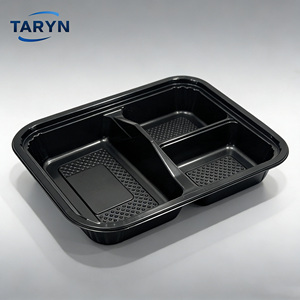 Contenants alimentaires jetables en plastique PS noir à 3 compartiments, intérieur texturé antidérapant, matériau PS de qualité alimentaire - Product Image 4