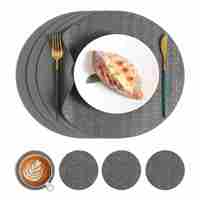 Set de table rond en cuir résistant à la chaleur, dessus de table texturé en PU pour la maison, l'hôtel et la salle à manger