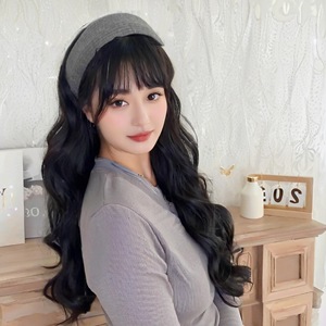 Peluca de diadema de punto para mujer coreana Pelo largo y rizado de onda Grande integrado y medio tocado - Product Image 4