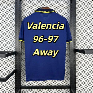 Camiseta de Fútbol de Verano para Hombre <span class=keywords><strong>Valencia</strong></span> 96/97 Visitante, Manga Corta, 100% Poliéster, Transpirable, con Nombre del Equipo Personalizado - Product Image 1