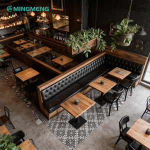 MINGMENG Industrial <b>Restaurant</b> Furniture <b>Set</b> L-Shape Faux Leather Booth Wood Table Durable Commercial Use - Product Image 3