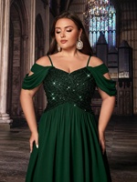 Robe de soirée longue en mousseline de soie bordeaux grande taille, coupe trapèze, avec sequins, style simple et naturel