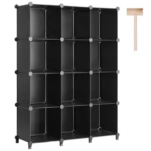 Modern black 12-cube closet cubby clothes storage for home