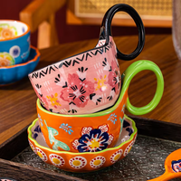 Ensemble de tasses à café et à thé en céramique avec assiette, passe au lave-vaisselle, utilisation à chaud/froid, design moderne, boîte cadeau