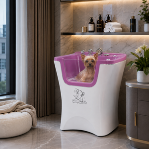 Baignoire de toilettage pour chiens moderne à façade transparente, intérieur luxueux et aéré, de qualité professionnelle, pour lavage et présentation - Product Image 1