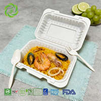 Boîte à lunch jetable en amidon de maïs 9*6 pouces, type clamshell, en bioplastique biodégradable, contenants alimentaires écologiques pour restaurants et fast-foods