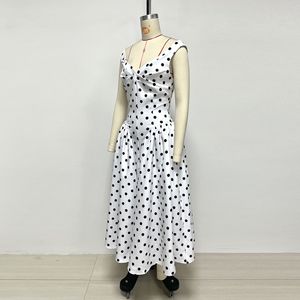Abiti Estivi da Donna Casual per Feste e Matrimoni, Bianchi e Neri <span class=keywords><strong>a</strong></span> <span class=keywords><strong>Pois</strong></span>, Senza Maniche, Scollo <span class=keywords><strong>a</strong></span> V, Svasati, Lunghi fino al Pavimento, Stile <span class=keywords><strong>A</strong></span>-Line - Product Image 3