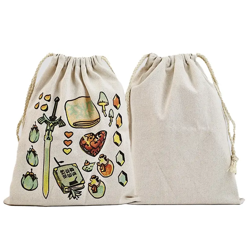 Individuelles Logo Doppelband Leinenbündel Tasche braun Baumwollbeutel mit Kordelzug verschiedene Größen Einweg-Bugsets aus Stoff