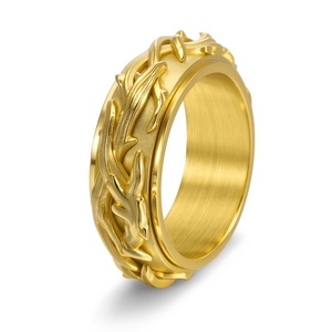 แหวนสแตนเลสสตีลสีทอง 18K ดีไซน์ลายเถาวัลย์หนาม พร้อมวงแหวนลดแรงกดแบบหมุนได้ - Product Image 3